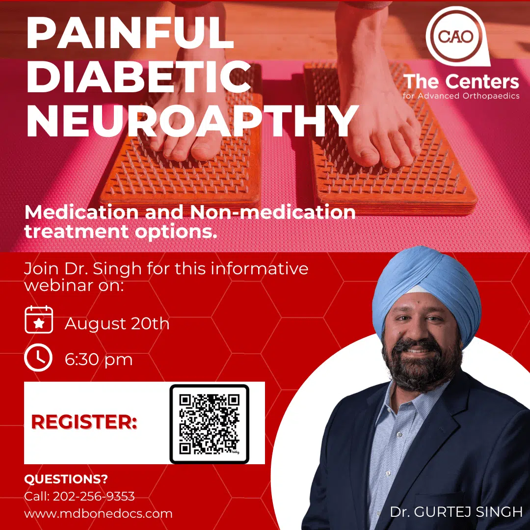 Poster for webinar, "Painful Diabetic Neuropathy: Medication and Non-Medication Treatment".